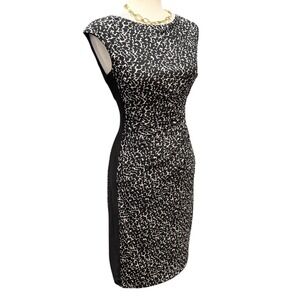 Lauren Ralph Lauren Sheath Dress Women 6 Black White Abstract Ruched Cap Sleeve